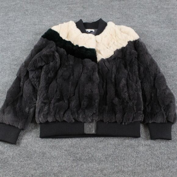 Heartloom Jacket XS Meg Bomber Fur Plush Ribbed Varsity Striped Multi Fur Chic - Picture 2 of 11